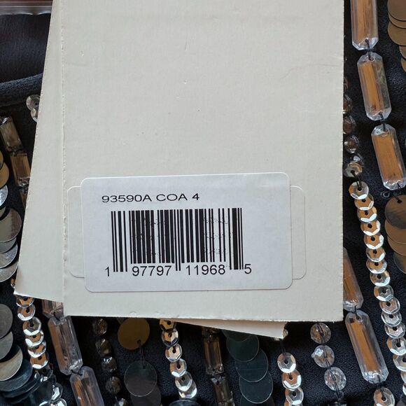 NWT Mac Duggal Embellished High Neck Long Sleeve Fitted Dress in Charcoal Gray 4 - Picture 11 of 16